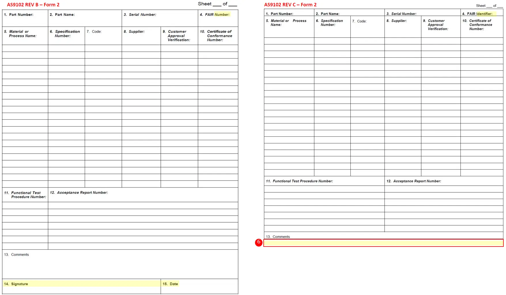 Comparison between AS9102b vs AS9102c Form 2